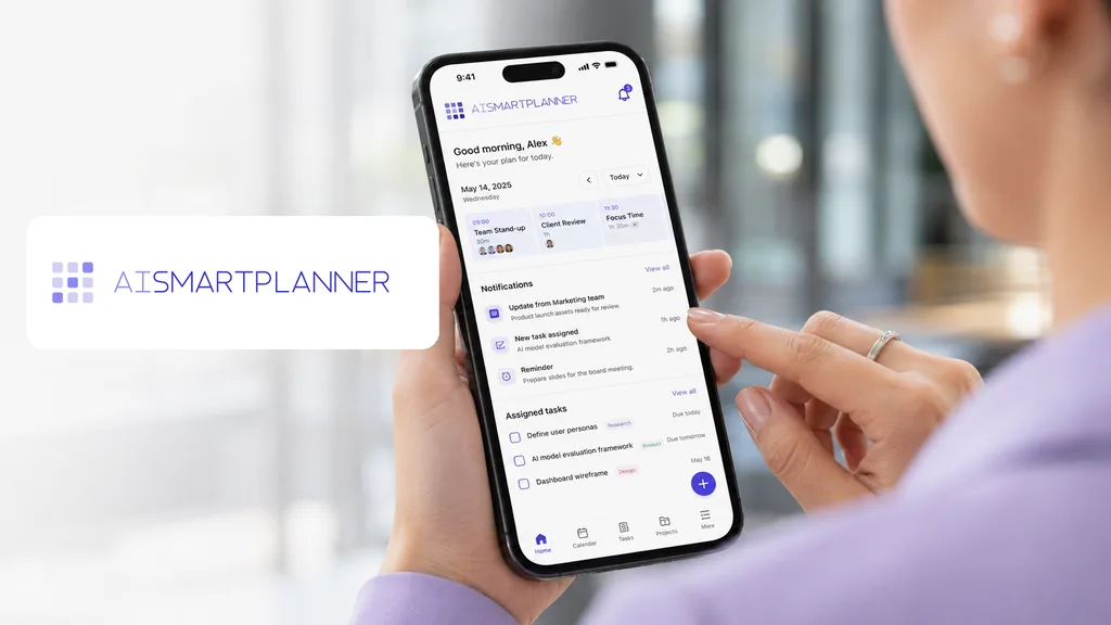 Immagine generata con IA: app mobile di AI Smart Planner con l’agenda del giorno, promemoria e notifiche di pubblicazione per docenti e studenti (interfaccia dimostrativa).